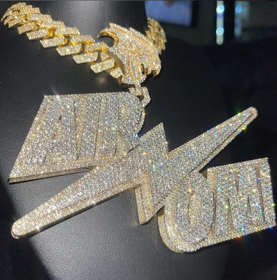 Custom Initial Name Pendant Customized Logo Full Iced Out Charm S925 Vvs D Moissanite Diamond Letter Chain For Men And Women