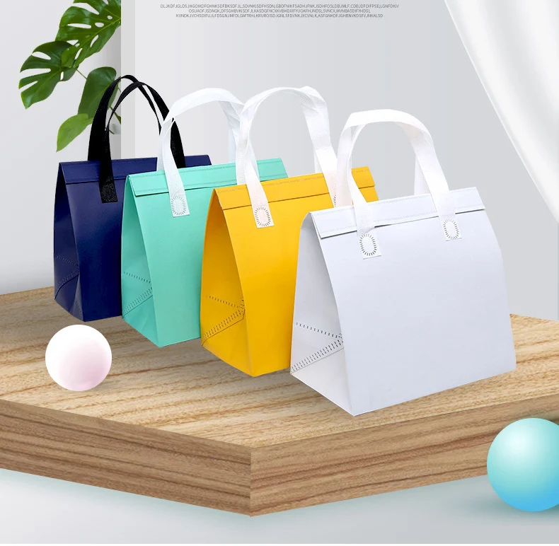 Custom Non-woven Aluminum Film Thermal Disposable Insulation Bag Lunch Take Out Picnic Cooler Insulated Takeaway Bag