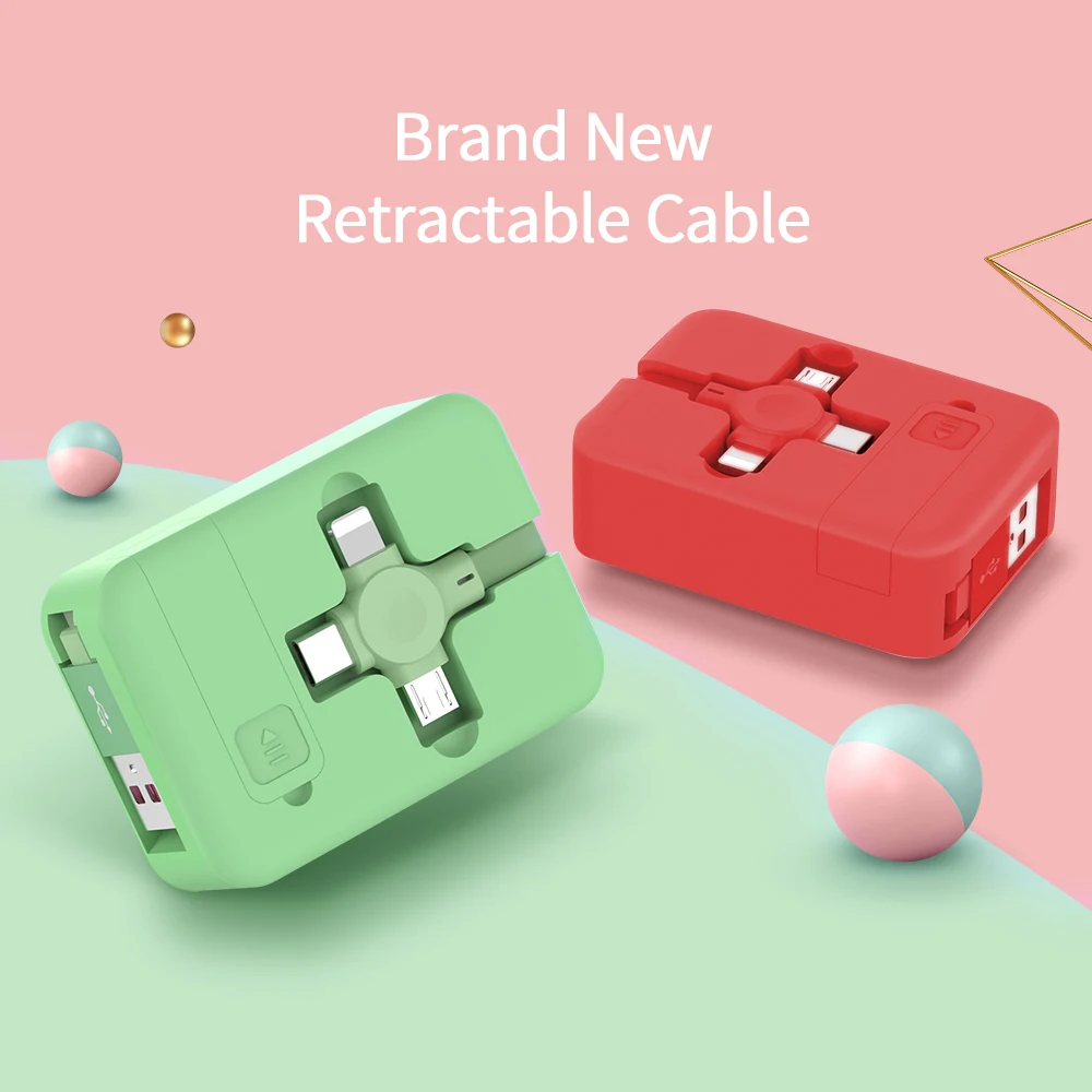 2021 3 in 1 Macaron Retractable Cable With Phone Holders USB Micro Type C Charger Cable Portable Usb Cable