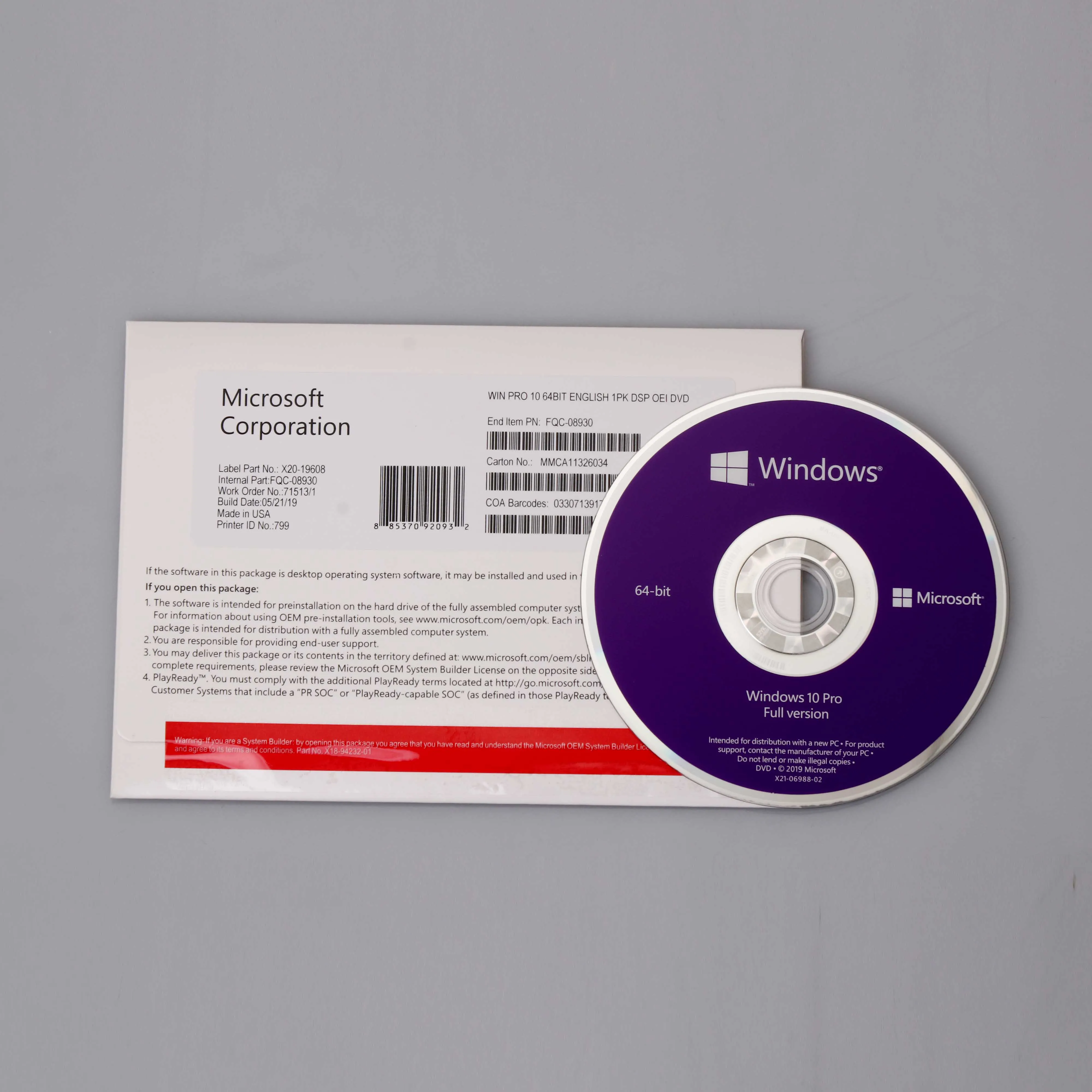 Micro soft Window 10 Pro Oem Key Operating System Software dvd package