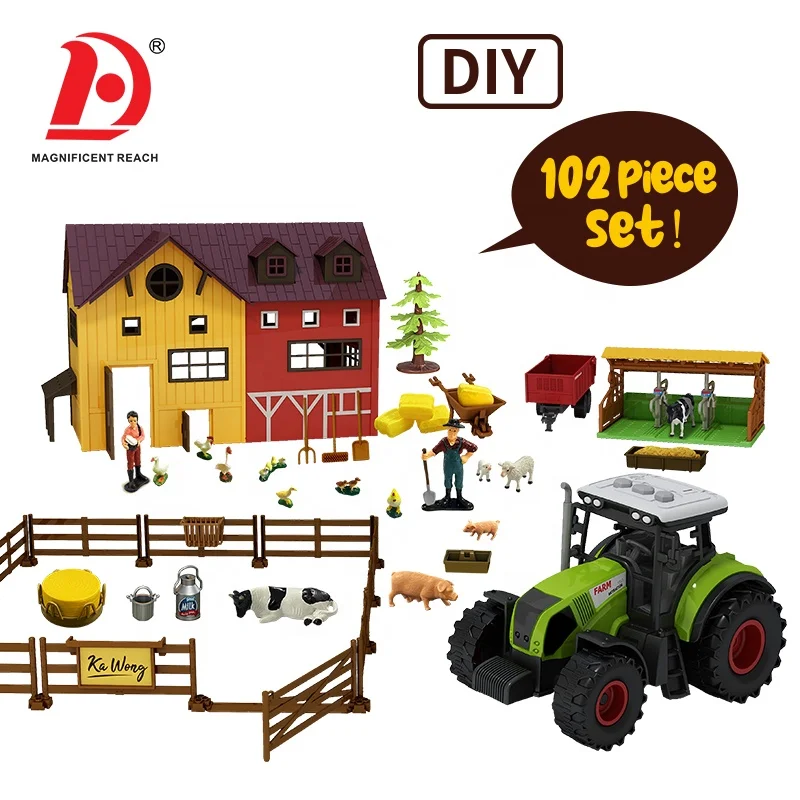 HUADA 2023 Wholesale Farm Tractor Friction Truck Toy Small Plastic Animal Figure Model Set Mini Barn House Toys for Kids