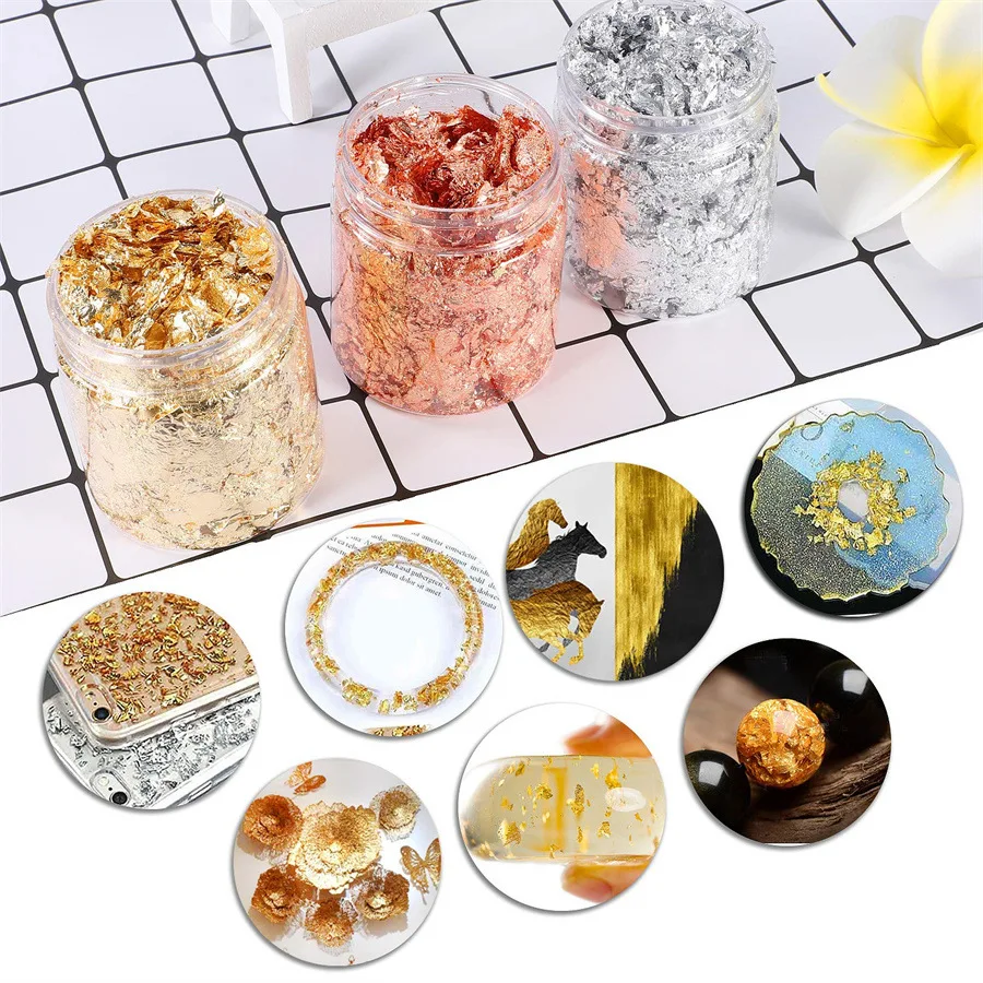 New Nail Decoration 3g Foil Flakes Glitter Leaf Flake Sheet Bulk Foil Paper For Gilding Manicure Epoxy Resin