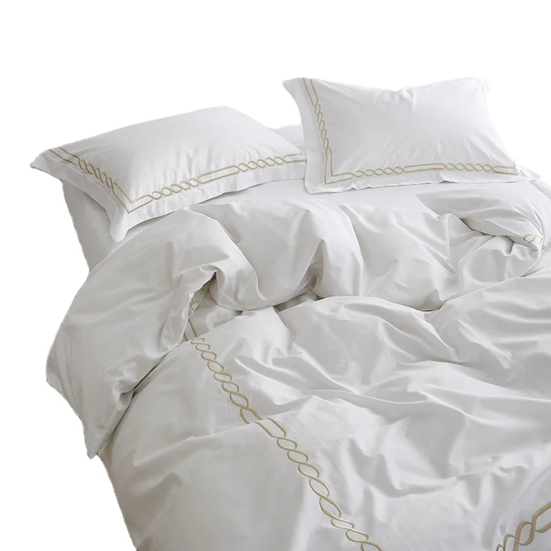 Luxury duvet cover Hotel bedding set Cotton White Bedding flat bedSheet Set 4 piece 100% cotton