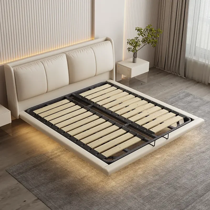 2024 new product launch Luxury king size bed frame modern up-holstered beds bedroom furniture floating bed frame