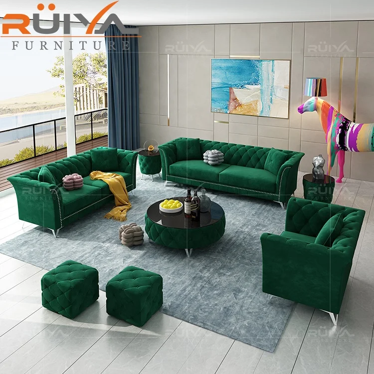 High quality Premium green holland velvet sofa, velvet corner sofa l shape