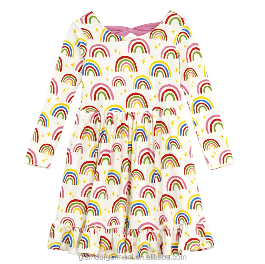 Children Clothing Ruffles Baby Girls Night Dress for Girls Cute Bamboo Pajamas Kids Long Sleeve Sleepwear Children