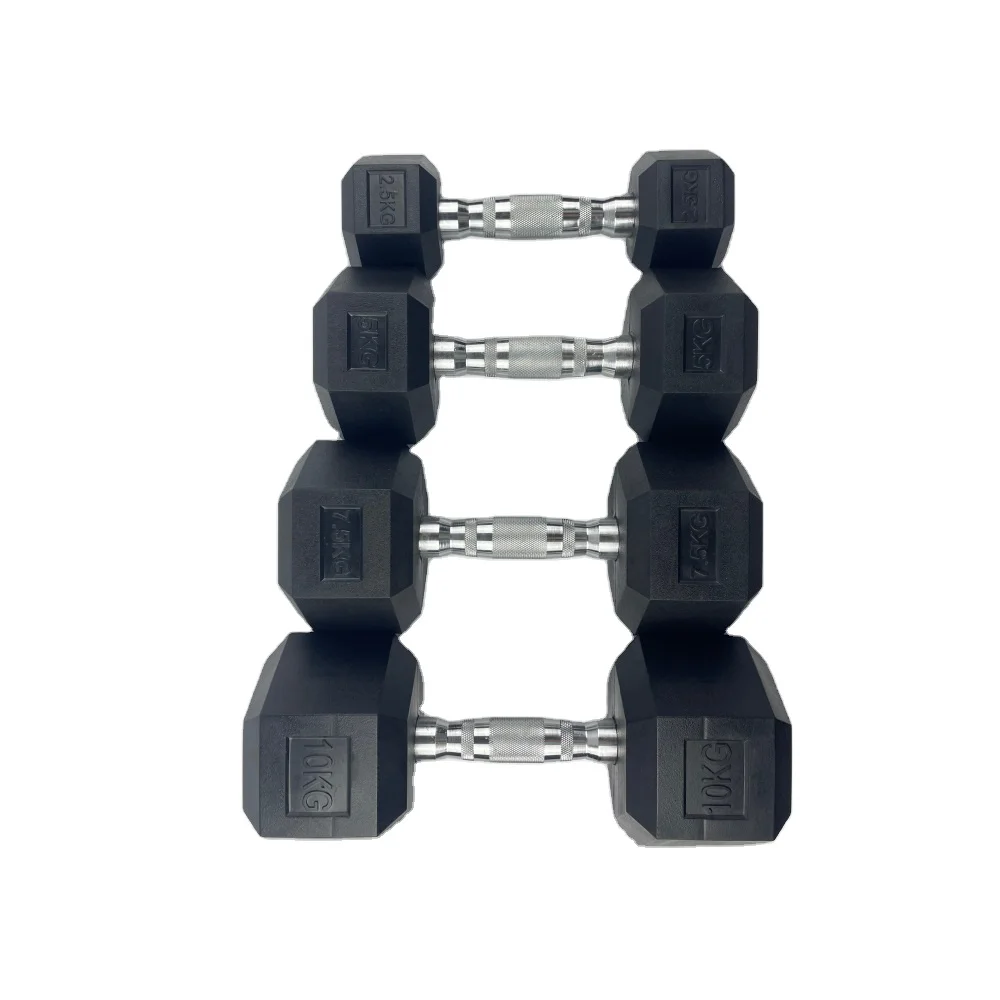 Cheap Cast Iron Rubber Coated Weight Lifting Round Hex Dumbbell Sets Gym Exercise Power lifting Fixed Bouncer Dumbbells set