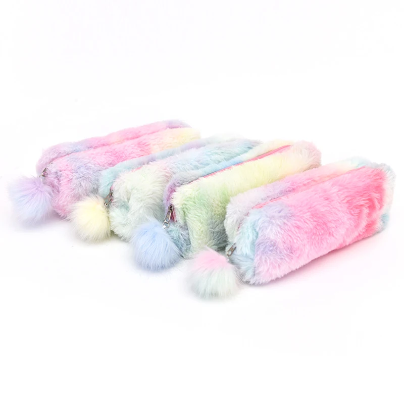 Korean version creative pencil case gradient cute girl plush octagonal pencil case girl heart student simple storage bag