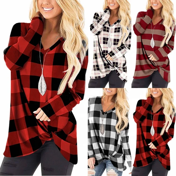 2021wholesale woman tops long sleeve  spring lady Lattice pattern loose pullover 2020 long sleeves blouses for woman