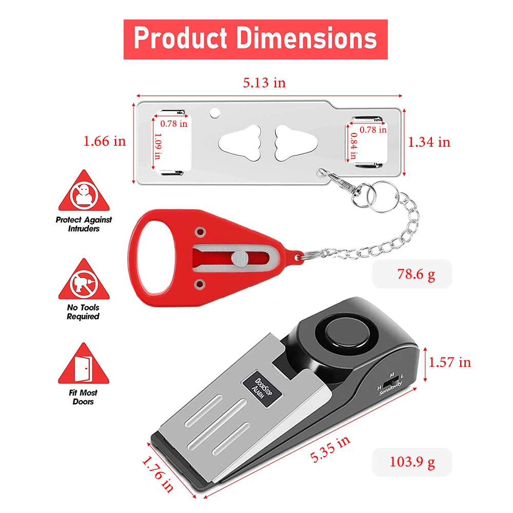 Door Lock and Door Stopper Alarm Travel Safely 2 in 1 set Door Alert Stop Portable for Traveling Home Apartment