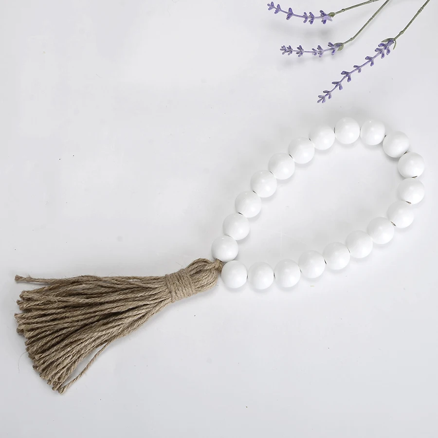 Boho Rustic Farmhouse Decorative Large Wood Beads Tassel Garland Door Knob Decorations Home Decor Wall Hanging Ornament