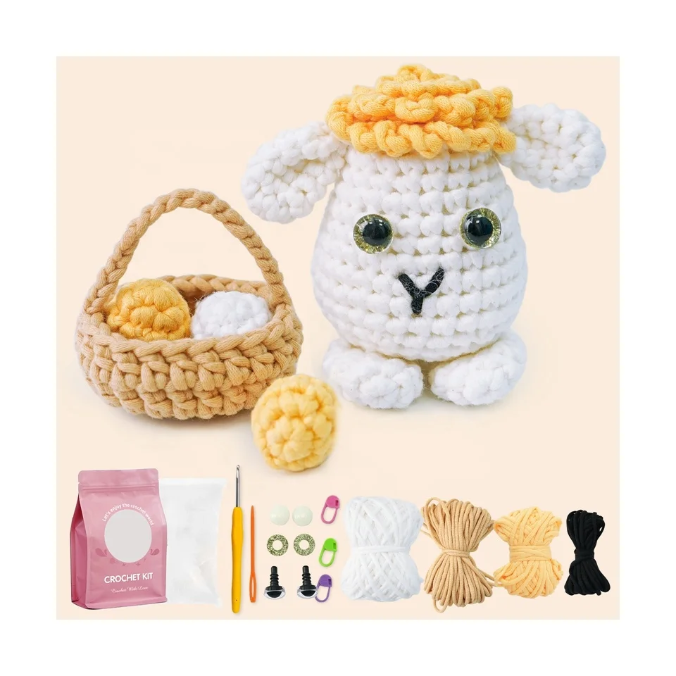 Knitting Starter Diy Art Complete Mini Travel Sewing Children Craft Easter Amigurumi Beginner Crochet Kit Lamb Sheep For Kids