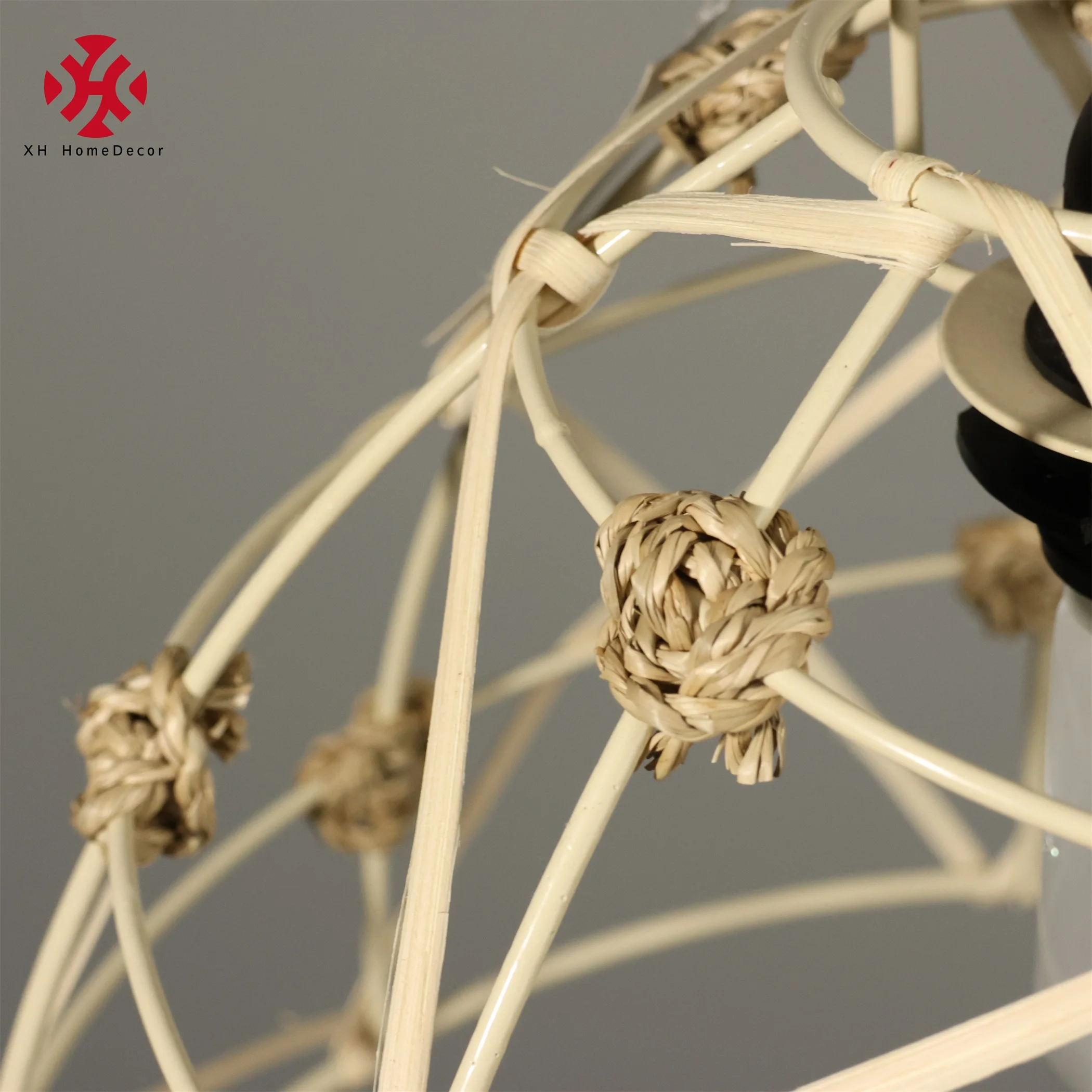 XH Hand woven bamboo jute wicker paper rope Semi-Flush Mount Ceiling Light Fixture Chandelier Pendant Lampshade rattan lighting