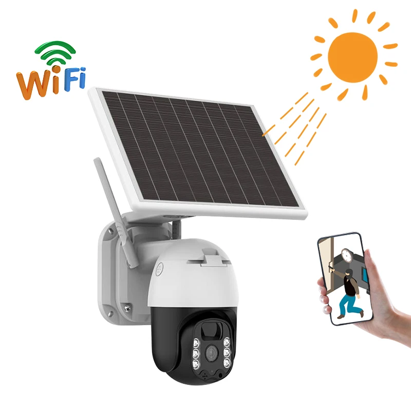Беспроводная наружная Солнечная Wifi камера видеонаблюдения PTZ с питанием от батареи 3 Мп 8