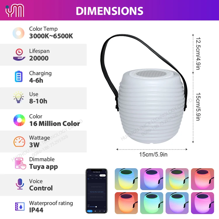 Smart Color-changing Portable Wireless Speaker Lamp wireless music light with Dimmable Function