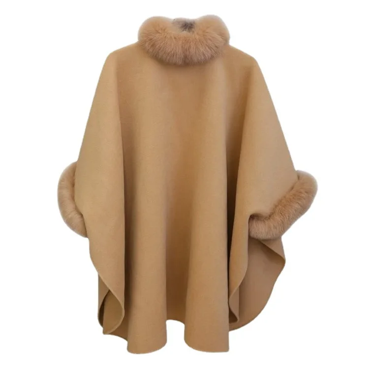 Hot New Products Faux Fox Fur Poncho Winter Fox Fur Shawl Woolen Shawl For Women