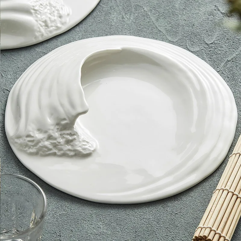 Ceramic Tableware Sea Wave Design Western Dessert Plate Can Be Customized Logo Hotel Premium Feeling Dinner Plate