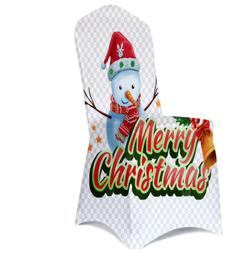 Custom Christmas  Logo Printed Advert Chair Slipcover White Business Spandex Chair Covers with Logo