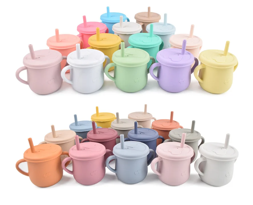 New type top sale eco-friendly silicone toddler cup straw, bpa silicone straw cup