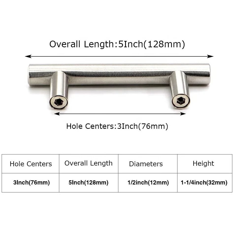 
Brushed Stainless Steel Cabinet handles 96mm,128mm,168mm,192mm Hole Center Stainless Steel T-shaped Kitchen Drawer Pulls 