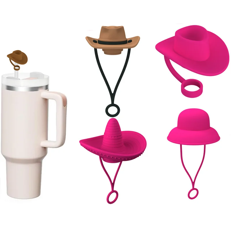2024 New Fashion 10mm Cowboy Hat Cap Shape Silicone Straw Topper For Cup Tumbler Accessories Straw Tip Cover Cap