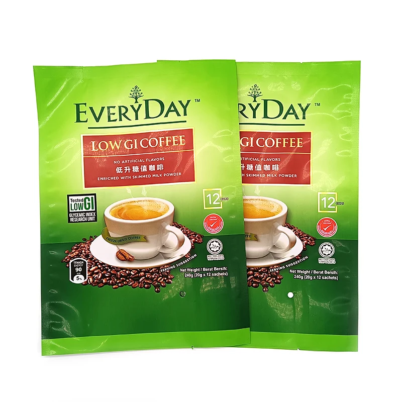 
Disposable Coffee Quad Seal Bag Aluminium Foil Heat Seal Green Coffee Bag 