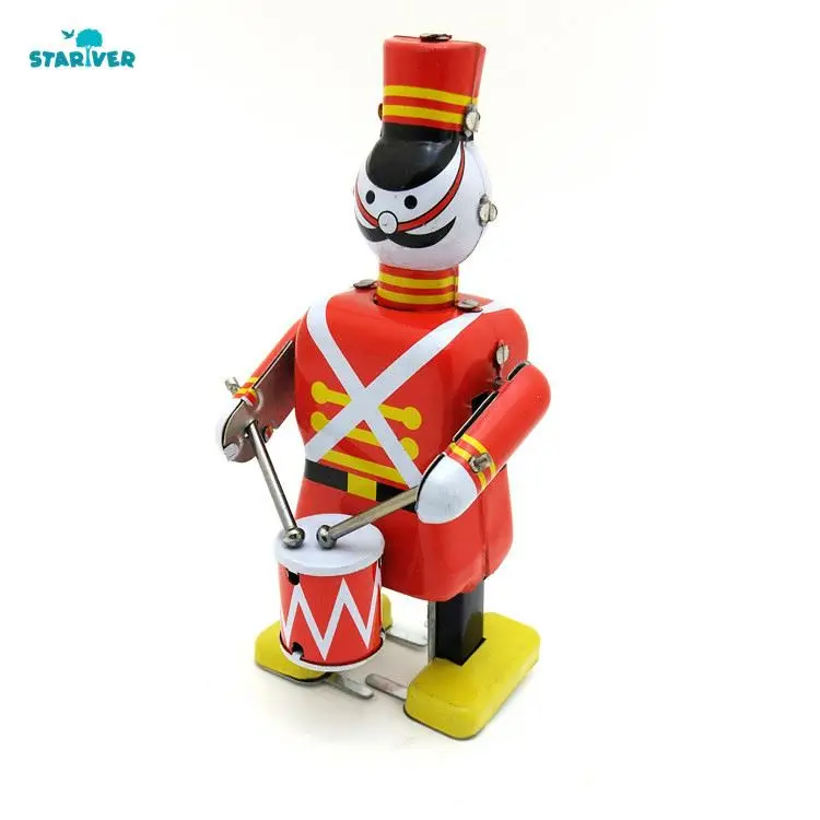 S75 Handmade Vintage Drumming Robot Model Classic Wind Up Drumming Soldier Mechanical Tin Toy for Collection Clockwork Toy