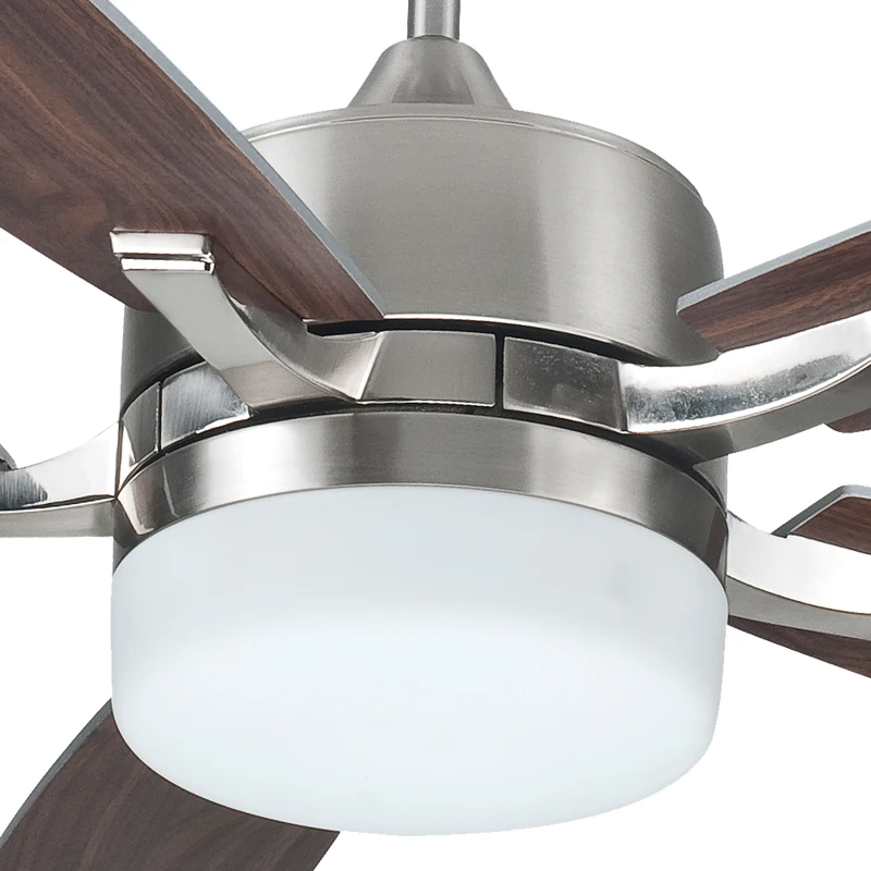 
52 inch Home Decorative Modern Air Cooling Fan Brushed Nickel Ceiling fan light with 5 Plywood Blades, include Wall Control 