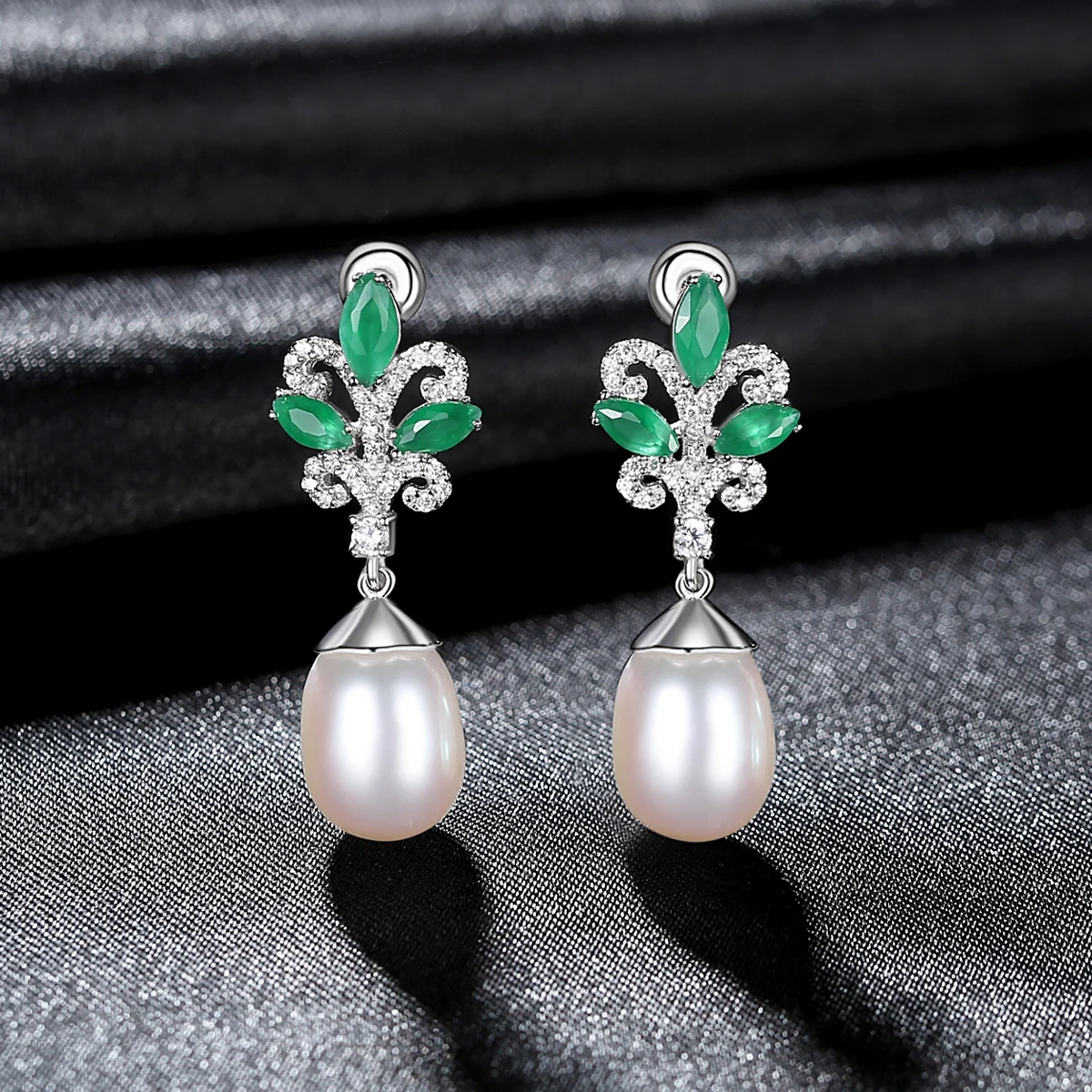 CZCITY Green Jade 2024 Natural Stone Christmas Tree Fashion Long Earing Women Big Real Pearl Earrings
