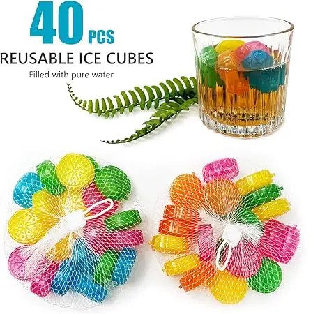 Reusable Ice Cube 40 Pcs Plastic Ice Cubes Quick-Freeze Refreezable Ice Cubes for Making Cold Drinks Lunch Bags Coolers