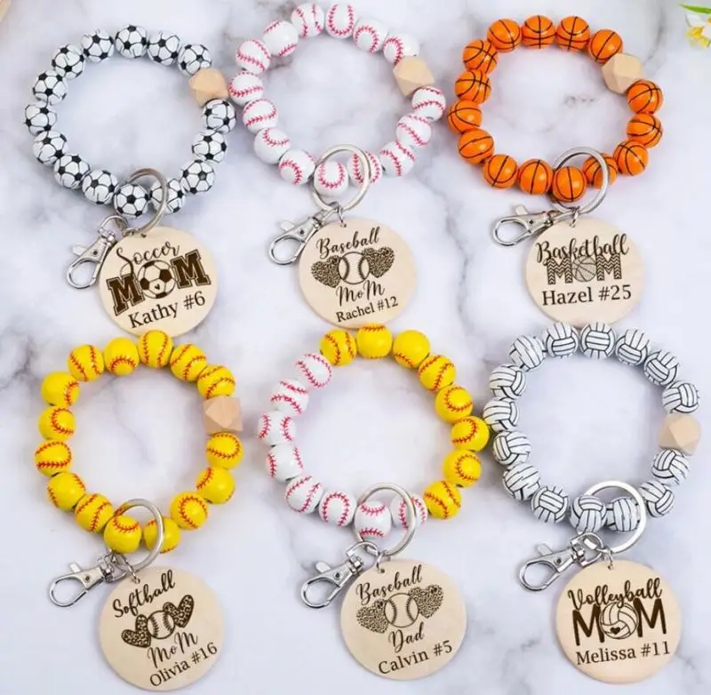 Sublimation Wood Volleyball Beaded Keychain Custom Wooden Ball Keychain