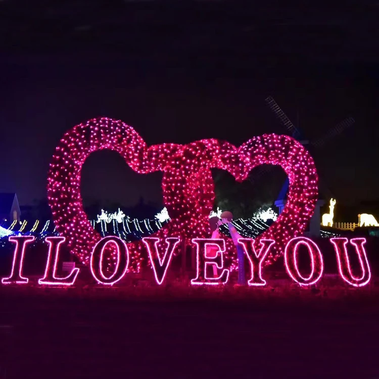 Heart shape corridor led lighted heart shape for wedding outdoor decoration 3d pink heart shape arch motif light