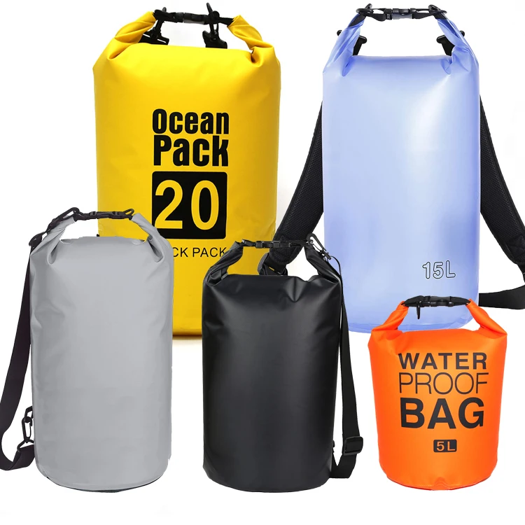 Amazon hot sell customized TPU blue red  2L 5L 10L tarpaulin waterproof dry backpack  bag for floating kayak hiking