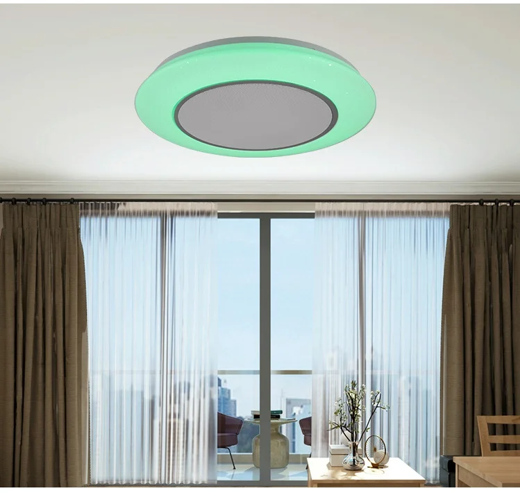 Bedroom 36W RGBW Dimmable Lighting Smart Control Round Music Ceiling Lamp With Blue Tooth Speaker