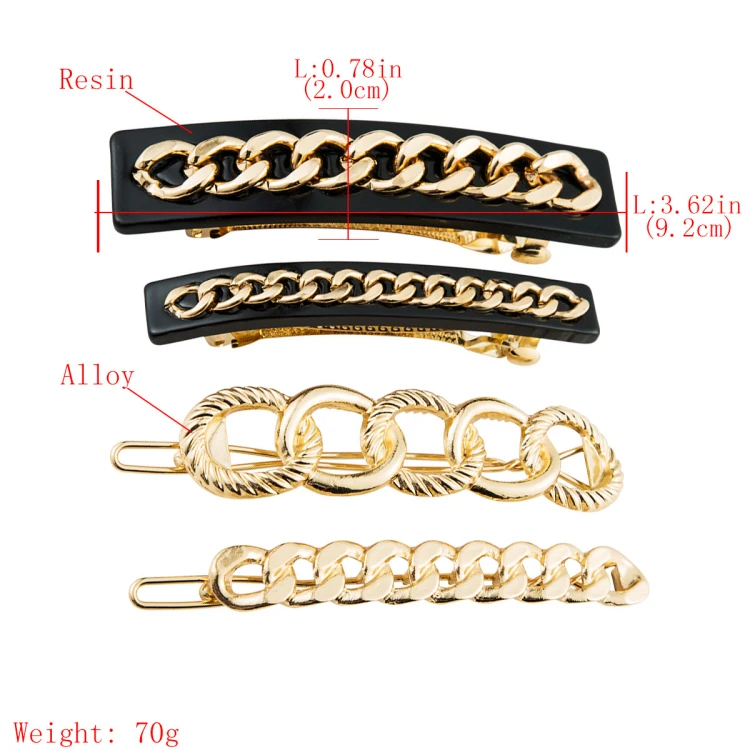 Geometric Alloy Chain Shaped Hair Pins 4pcs Set Simple Rectangle Resin Side Clip for Women New Fashion Hair Clip Accessories