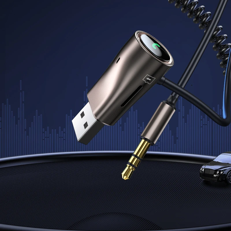 2021 Car Blue Tooth Audio Receiver Adapter Aluminum Alloy TF 3.5mm Aux Cable BT5.0 Car Wireless Music Receiver For Car Audio