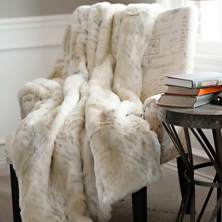 Grey Plain Heavy Thick Double Layer Faux Fur Throw Blanket