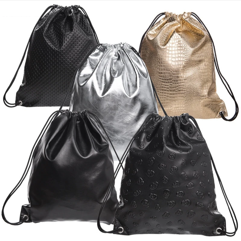 Waterproof Soft Iridescent PU Drawstring Backpack Holographic Silver Sport Drawstring Bag for girls