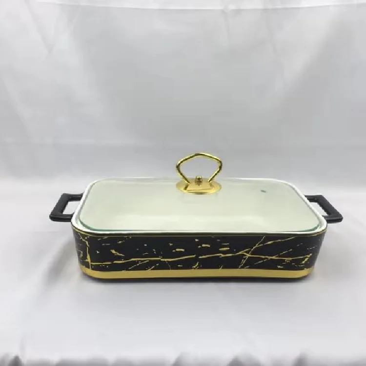 16inch Rectangular ceramic glass square baking tray with lid non stick Heating Hotel cookware pots set with Candle sheets tray