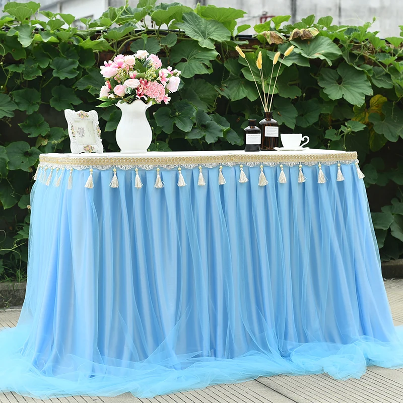 
Customized new wedding puff tablecloth wedding table skirt wedding sign in table tablecloth dessert tablecloth table 