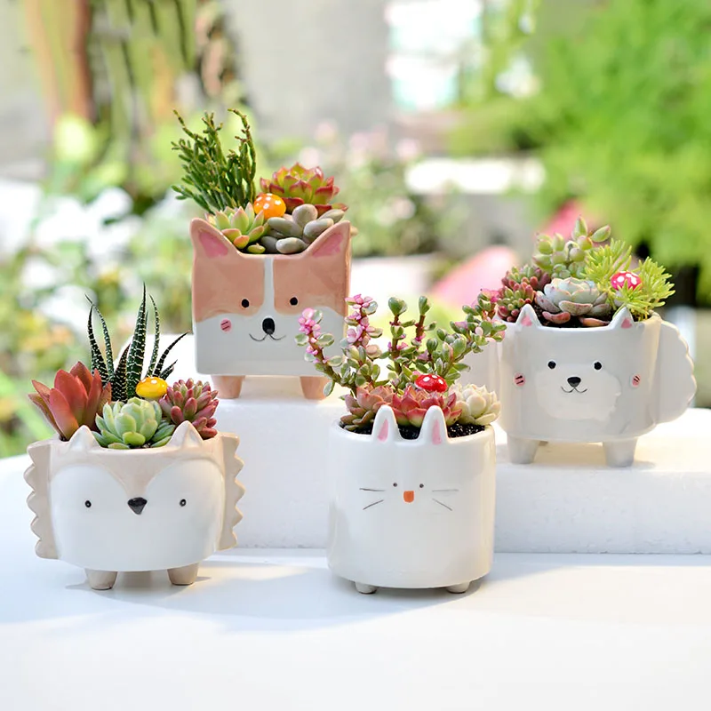cute cartoon animal corgi shaped ceramic succulent cactus flower plant pot planter for home garden office desktop decorative