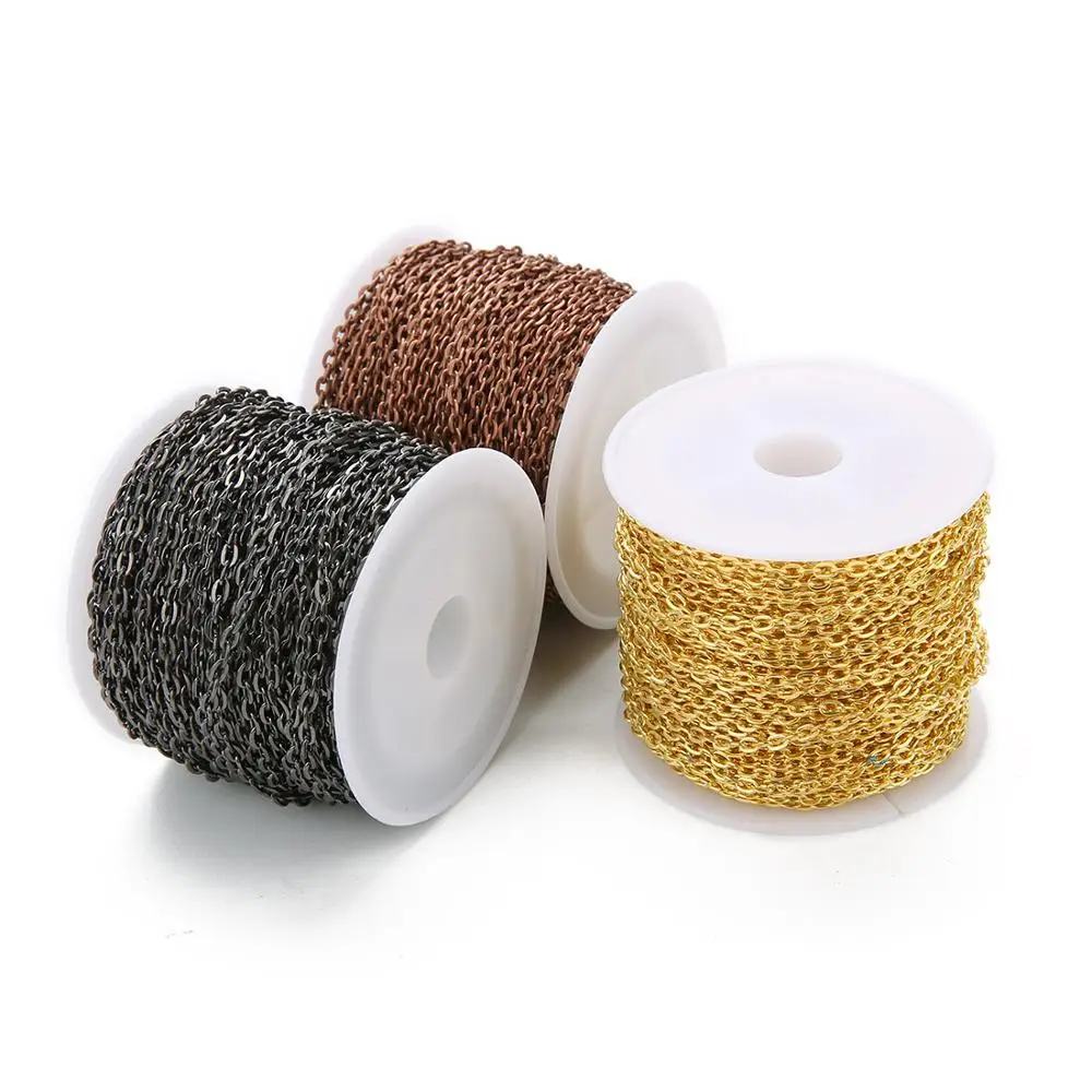 Gold Rose Gold Black Antique Bronze Color 2x3mm 3x4mm Bulk Iron Necklace Bracelets Rolo Chain for DIY Jewelry Making Findings