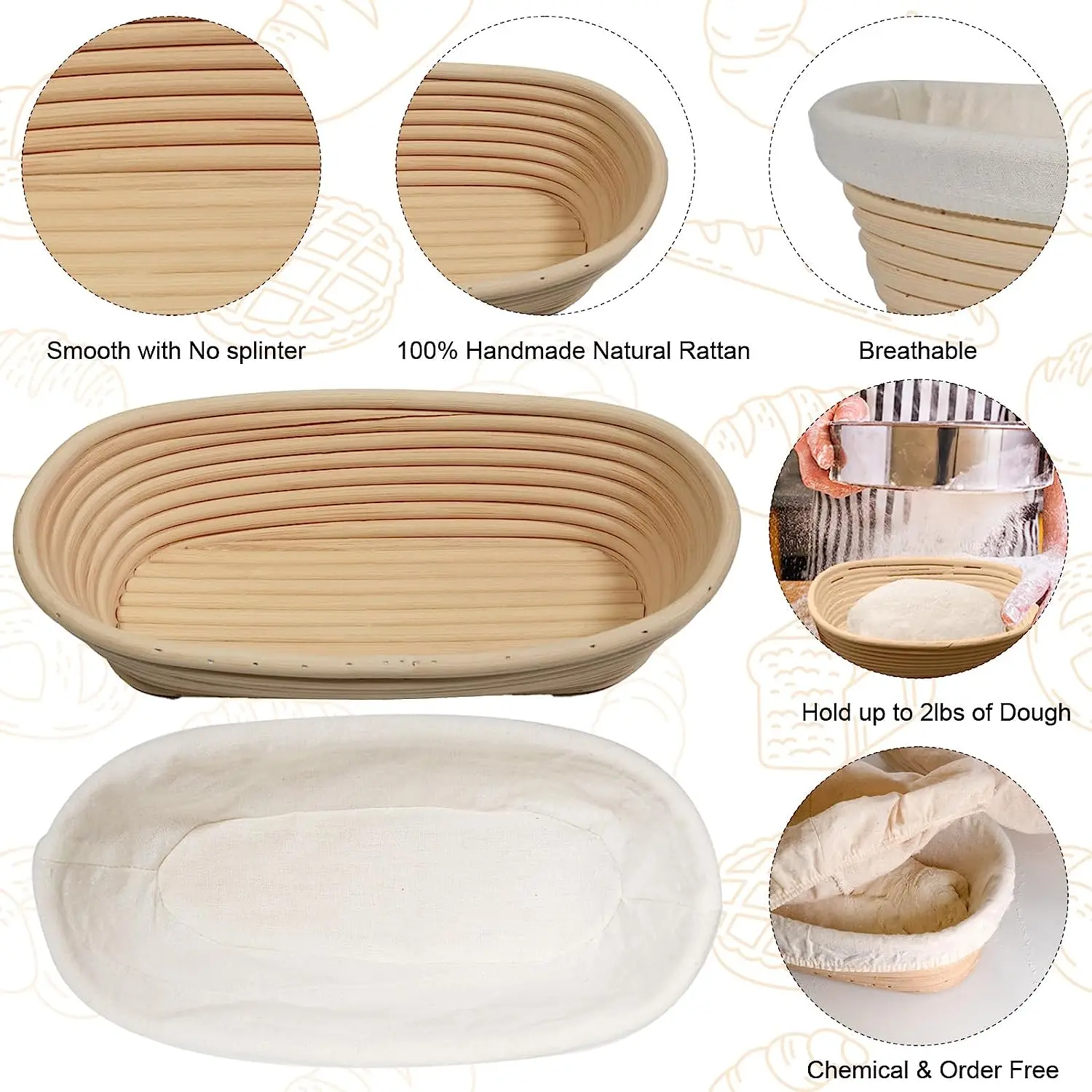 Hand Weaving Oval Banneton Bread Proofing Sourdough Basket Baking Supplies for Sourdough Bread Making Fermentation
