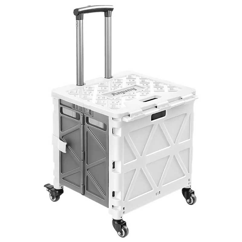 New Trendy Plastic Rolling Hand Supermarket Foldable Shopping Cart Mini Folding Shopping Trolley