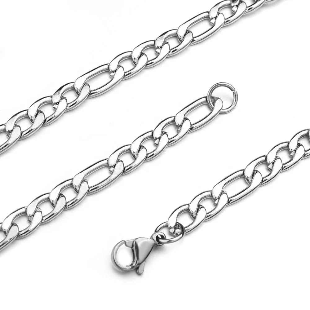 Jewelry Chunky Chain Necklace Figaro Link Chain Necklace Silver Plated 316 Stainless Steel Wholesale Custom Men Necklaces 50 Pcs