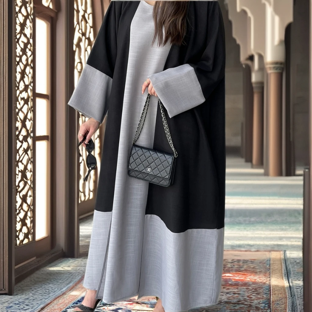 2024 Wholesale Modest Open Abaya Dress Set Women 2PC Arabian Modest Muslim Dress with Hijab Islamic ArabTurkish Prayer Clothes