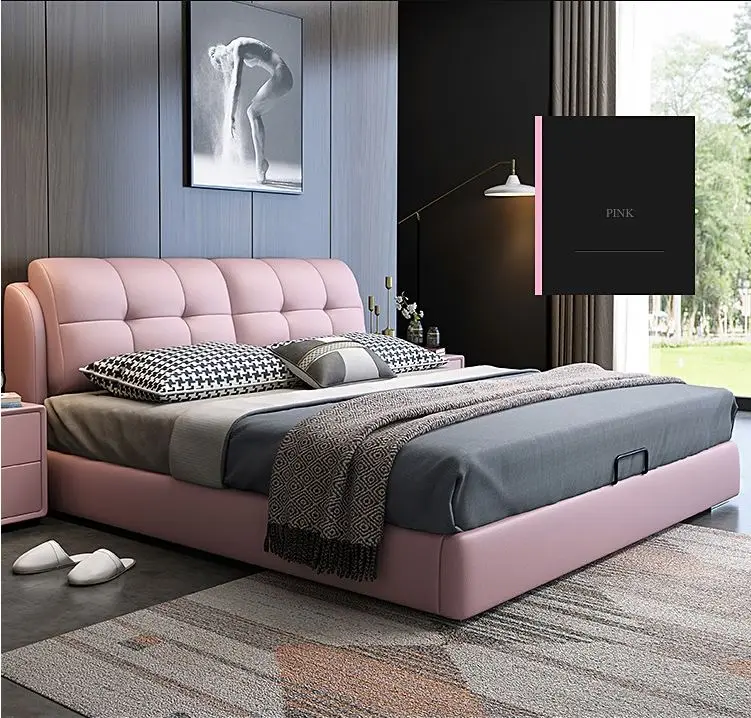 Double leather bed master bedroom solid wood soft storage bed 1.8m 2m leather bed