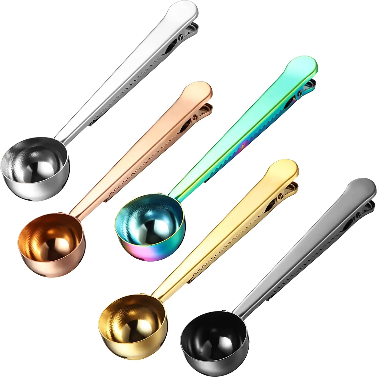 Coffee Measuring Spoon Milk Powder Scoop Stainless Steel Coffee Bean Spoon with Bag Clip