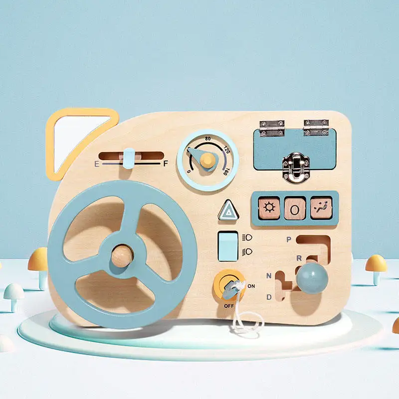 Newly Design Car Steering Wheel Busy Board Educational Wood Baby Toys For Kid