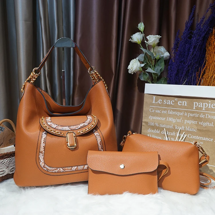 Eg364 Latest 2022 Custom Logo ladies 3 in 1 shoulder bag women big handbag and wallet set